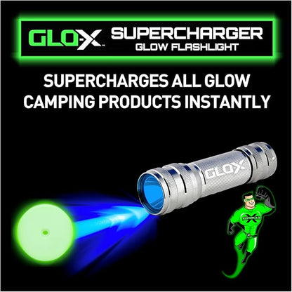 GLO-X Supercharger UV Black Light LED Flashlight - Powerful High-Intensity Blacklight Charges All Glow in The Dark Products for Glow-in-The-Dark Paint, Charms, Fishing and Camping
