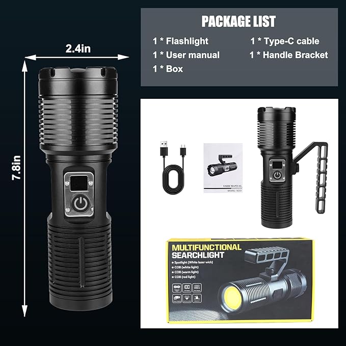Flashlights High Lumens, Rechargeable Flashlights with Cob Light, 13500 Lumen Super Bright Flashlight, Flash Light with 11 Modes, 10000mAh Flashlight Rechargeable for Outdoors