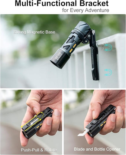 SK03 PRO EDC Rechargeable Flashlight with Magnetic Bracket, Side Light with 4 Colors Filters, 10 Modes, 1000 Lumens LED Mini Flashlights High Humens for Emergency, Home, Camping