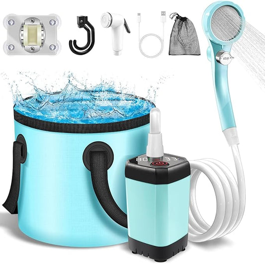 Portable Camping Shower Pump: 6000mA Rechargeable Battery Water Pump for Traveling Hiking - Camp Bucket Shower Head for Outdoor