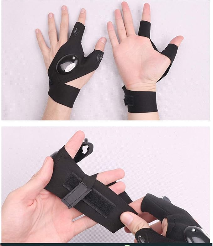 Flashlight Gloves, Fingerless LED Flashlight Gloves, Birthday Gifts for man, Hands Free Flashlights for Working in Darkness Places Fishing, Repair, Camping, Hiking, Running