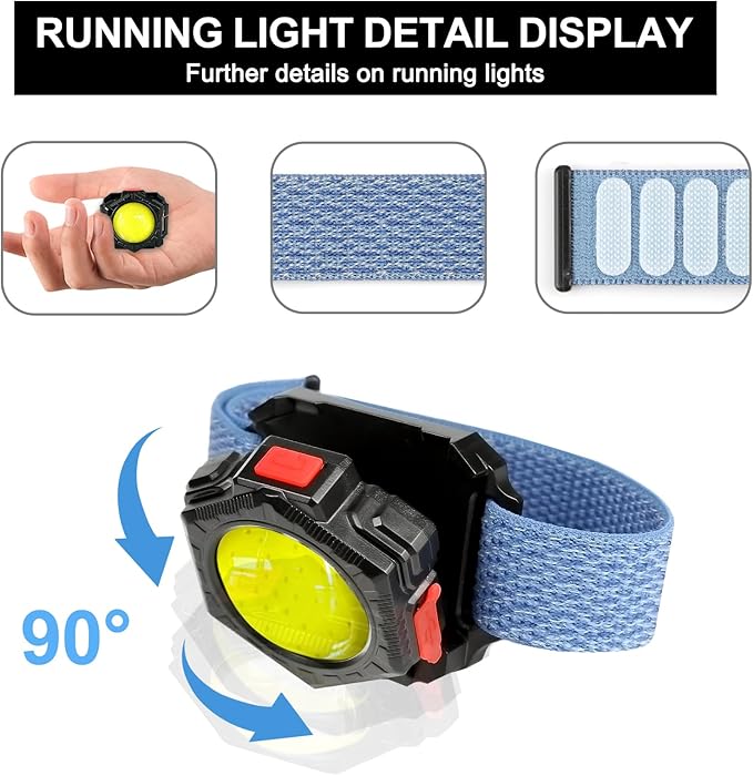 Running Light, 1000 Lumen Rechargeable Wrist Flashlight, 120°Wide Flood COB Light, Waterproof Running Lights for Runners, Jogger, Outdoor Adventure