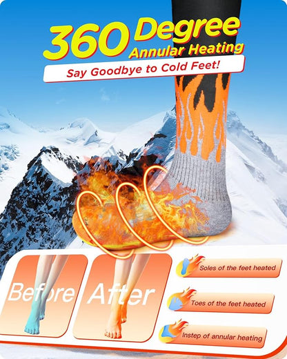Rechargeable Heated Socks for Whole Sole, Toes and Instep, 5000 mAh Battery Powered Warm Socks for Up to 10 Hours, XL Large Thermal Heated Socks Women and Men for Camping|Hiking|Skiing|Hunting|Unisex