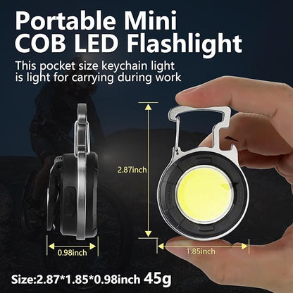 SEFONE 2 Pack Cob Keychain Work Light, 1000 Lumens Keychain Light with 4 Modes, Mini Keychain Flashlights Led Emergency Light, Pocket Light with Magnet Bracket Folding for Biking Fishing Running