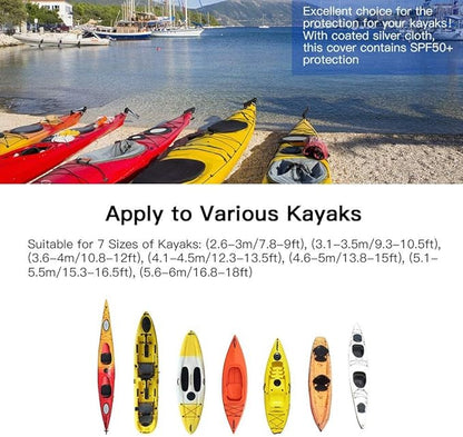7.8-18ft Waterproof Kayak Canoe Cover-Storage Dust Cover UV Protection Sunblock Shield for Fishing Boat/Kayak/Canoe 7 Sizes [Choose Color] (Silver(Upgraded), Suitable for 13.8-15ft Kayak)
