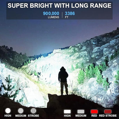Rechargeable Flashlights High Lumens, 990,000 Lumens Bright Led Flashlight with 7 Modes, Powerful Flash Light for Home Camping Hiking Outdoor