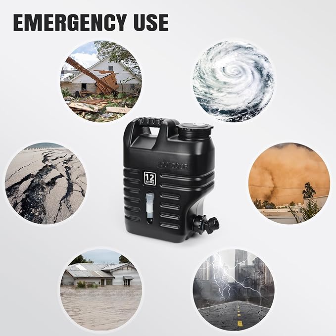 Camping Water Jug, Camping Water Container,3.17 Gallon BPA Free Water Storage with Spigot, Large Water Tank,Portable Emergency Water Storage for Camping,Car, Hiking, Hurricane Supplies.Black