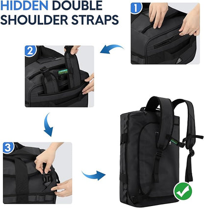 Haimont Gym Duffel Backpack Bag for Men Large Sports Duffle Bags with Backpack Straps for Hiking Travel Weekender Workout, 40L, Black