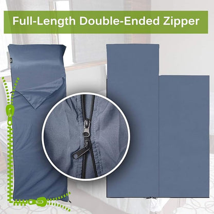 Frelaxy Sleeping Bag Liner, XL Travel Sheet & Camping Sheet for Backpacking, Hotel, Hostels & Traveling, Comfy & Easy Care, Full-Length Zipper/No Zipper
