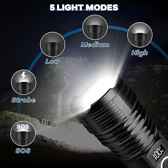 Rechargeable LED Flashlights High Lumens, 2Pack 900000 Lumens Super Bright Flashlight with 5 Modes IPX6 Waterproof, Powerful Flashlight Waterproof Flash Light for Home Emergencies Camping