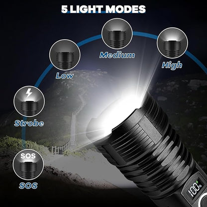 Rechargeable LED Flashlights High Lumens, 2Pack 900000 Lumens Super Bright Flashlight with 5 Modes IPX6 Waterproof, Powerful Flashlight Waterproof Flash Light for Home Emergencies Camping