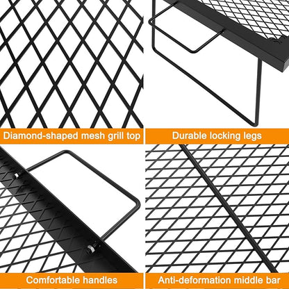 23" Fireplace Cooking Grate Camping Fire Cooking Rack, Folding Campfire Grill Folding Campfire Grill Cooking Racks, Grill Grate Over the Fire Cooking Equipment Camping Cooking Accessories for Outside