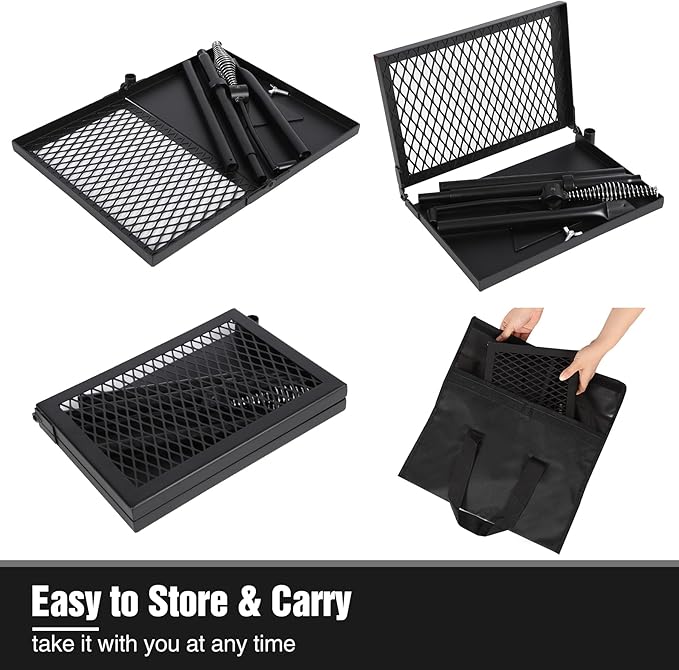 REDCAMP Folding Swivel Campfire Grill, Portable Fire Pit Grill Grate Over Fire Pit, Heavy Duty Steel Grate & Camp Fire Rack with Carrying Bag for Outdoor Camping Cooking