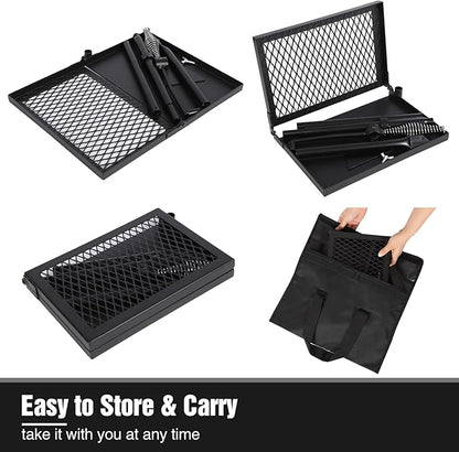 REDCAMP Folding Swivel Campfire Grill, Portable Fire Pit Grill Grate Over Fire Pit, Heavy Duty Steel Grate & Camp Fire Rack with Carrying Bag for Outdoor Camping Cooking