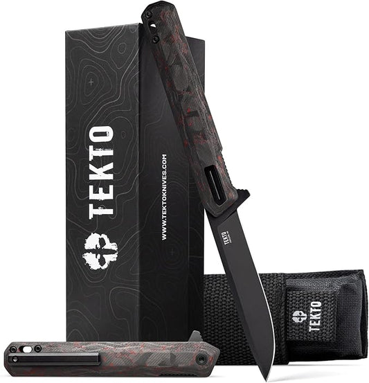 F2 Bravo Folding Pocket Knife - D2 Steel Blade, Ceramic Ball Bearings - EDC - Snap, Swift Flip for Camping, Backpacking - 2.4oz (68g), Forged Ember Handle, Black Titanium Accents