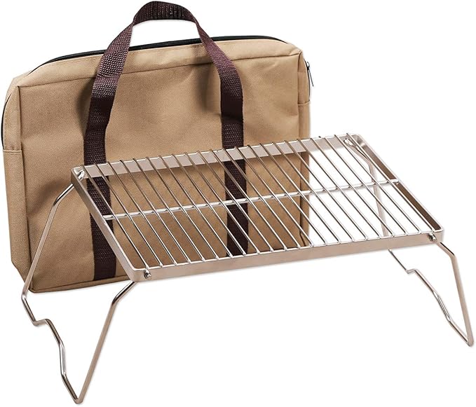 Campfire Grill 304 Stainless Steel Grate, Folding Camping Grill Heavy Duty with Carrying Bag, Medium