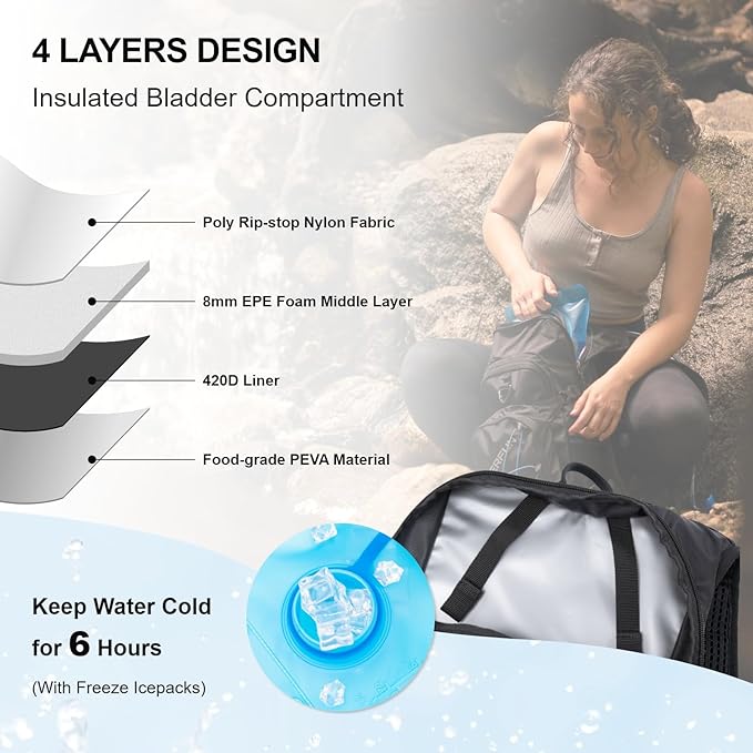 Everfun Hydration Backpack 18L with Water Bladder 2L/3L Hiking Water Backpack Women Men Lightweight Insulation Hydration Day Rucksack for Hiking, Cycling, Running, Festival, Camping