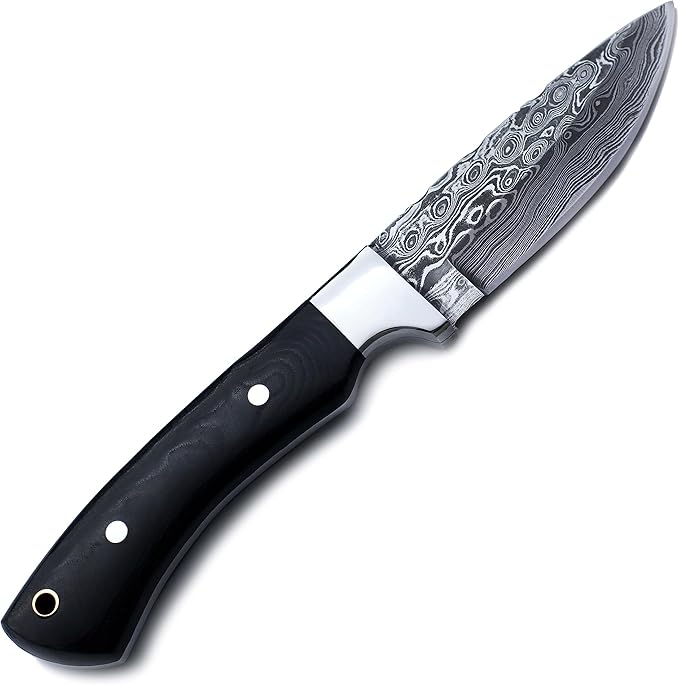 Handmade Damascus Steel Knife for Hunting, Survival,Camping,Bushcraft,and Fishing- Fixed Blade Dagger with Drop Point Full Tang Micarta Handle, Leather Sheath - WKD-802