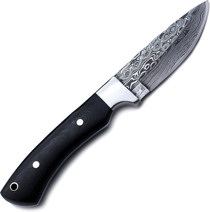 Handmade Damascus Steel Knife for Hunting, Survival,Camping,Bushcraft,and Fishing- Fixed Blade Dagger with Drop Point Full Tang Micarta Handle, Leather Sheath - WKD-802