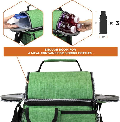 opux Lunch Box for Men, Adult Lunch Box Cooler, Insulated Lunch Bag Women, Dual Compartment Lunchbox for Work, Leakproof Double Decker Lunch Bag, Soft Lunch Pail Tote Boys Girls Kids School, Green