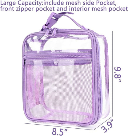 FlowFly Kids Lunch box Insulated Soft Bag Mini Cooler Back to School Thermal Meal Tote Kit for Girls, Boys, PurpleClear