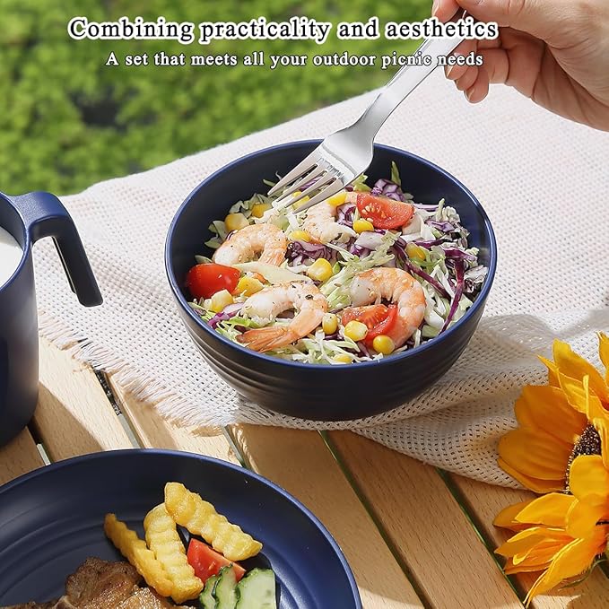 Camping Utensils, Reanea amping Mess Kit for Travel, Camping, Picnic, Outdoor, Camping Gear Include Knife, Spoon, Fork Cutlery Set, Cup, Bowl, Plate, Camping Essentials for 1