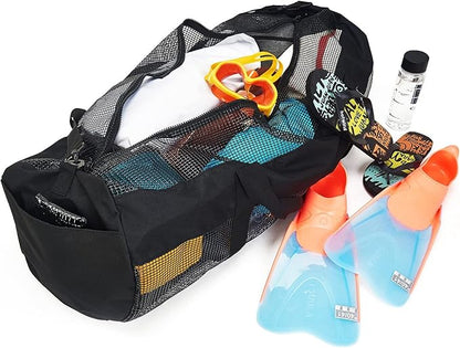 MOOCY Mesh Duffel Bag, XL Heavy Duty Beach Totes with Side Pockets and Zipper for Dive, Scuba, Diving, Snorkeling Storage | Workout, Gym, Wrestling Bag