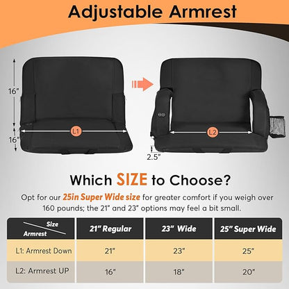 HOPERAN 2pcs Dual-Sided Heated Stadium Seats for Bleachers with Back Support, 3 Levels Heating Stadium Seating for Bleachers Seat with Backrest, 5 Pockets Portable Stadium Chair for Outdoor