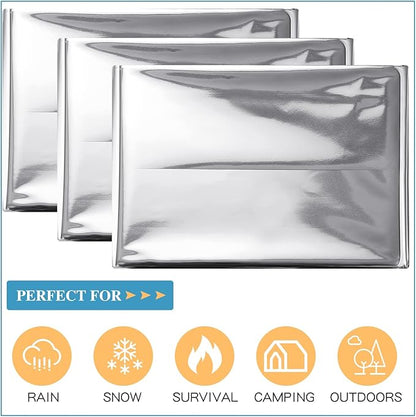 Macarrie 100 Pack Emergency Thermal Blankets Silver Foil Survival Blanket Space Blanket Survival Kit for Outdoors, Camping, Hiking, Homeless, Survival or First Aid (Silver)