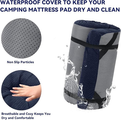 HOMBYS Memory Foam Camping Mattress Pad,Portable Sleeping Pad for Adult,Waterproof Cot Mattress,Roll Up Floor Mattress,Foldable Backpacking Travel Bed for Hiking,Guest Bed
