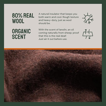 Woolly Mammoth Merino Wool Blanket - Large 66" x 90", 4LBS Camp Blanket | Throw for The Cabin, Cold Weather, Emergency, Dog Camping Gear, Hiking, Survival, Army, Outside, Outdoors – Brown