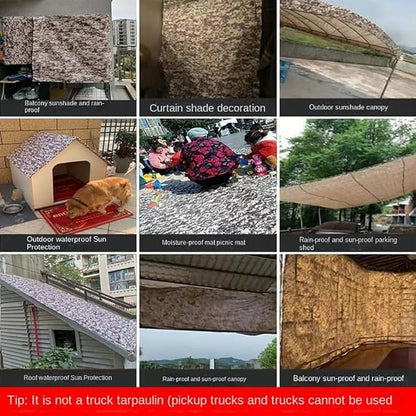 Waterproof Tarp CamouflageThickening Multi-Size Sun Shade Sail Customized Tarpaulin Sunrays Block Awning for Patio Canopy Rain Cover Canvas Sunshade Camp Outdoor Gardens Canopy (9.5ft*12.6ft)