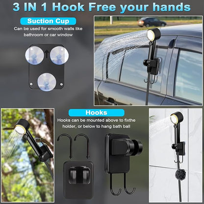 Upgraded 8000mAh & 5 Speed Portable Shower for Camping, LCD Display Rechargeable Camping Shower Head with 4 Spray Modes, IPX8 Waterproof Pocket Outdoor Shower Pump for Hiking, Travel, Car, Pet