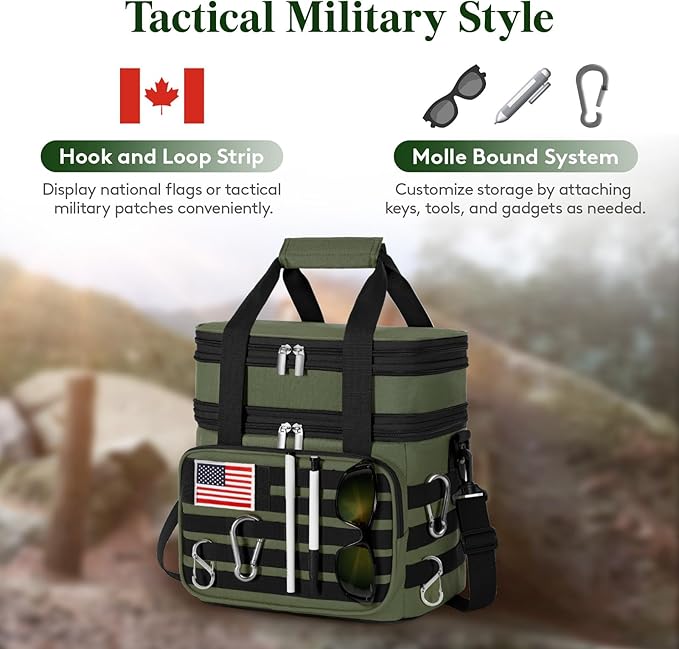 Lifewit Double Deck Tactical Lunch Box for Men, Expandable Leakproof Insulated Large Lunch Cooler with MOLLE Webbing and Shoulder Straps, Heavy Duty Lunch Bag for Men Work Camping Picnic, 16L Green