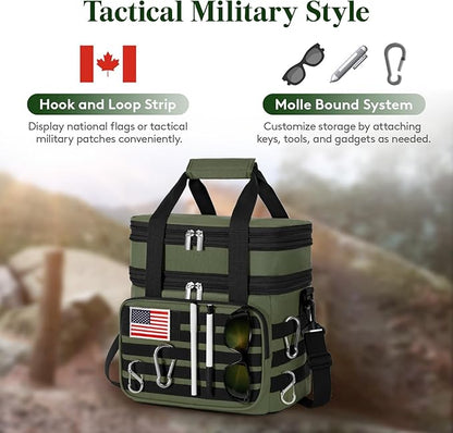 Lifewit Double Deck Tactical Lunch Box for Men, Expandable Leakproof Insulated Large Lunch Cooler with MOLLE Webbing and Shoulder Straps, Heavy Duty Lunch Bag for Men Work Camping Picnic, 16L Green