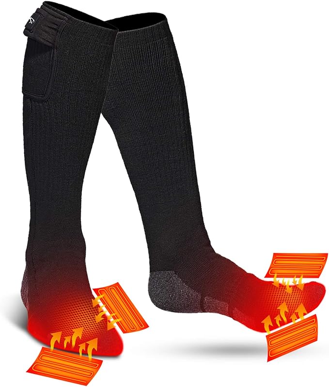 SNOW DEER Heated Socks,Upgraded 7.4V Rechargeable Battery Electric Socks for Men Women,Winter Cold Weather Warm Socks for Huting Fishing Camping Hiking Skiing Foot Warmer