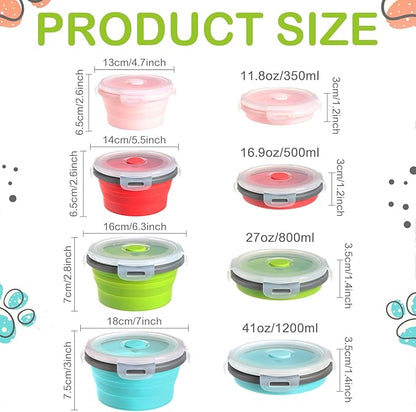 Suclain 4 Pcs Camping Bowl with Lid Collapsible Silicone Bowl Lunch Box Salad Bowl Expandable Food Storage Container Set Folding Travel Bowl for Hiking Heat (Red, Pink, Blue, Green,17, 12, 41, 27 oz)