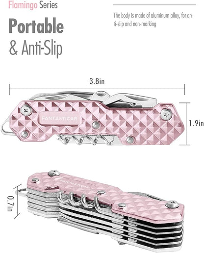 FantastiCAR 15 in 1 Multi-Tool, EDC Folding Pocket Knife with Premium Gift Box for Camping, Fishing, Hunting, Survival, Outdoor (Pink)
