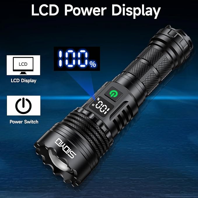 Flashlights High Lumens Tactical, Rechargeable Flashlight, 200000 Lumens Super Bright Flash Light, IPX45 Waterproof, 5 Modes Flash Lights for Camping, Emergency, Outdoor, Home