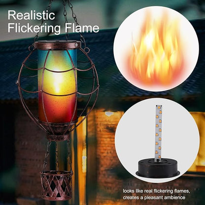 Solar Hot Air Balloon Decor,Metal LED Balloon Lights,Hanging Solar Lanterns Outdoor Waterproof,Hot Air Balloon Solar Lantern for Garden Patio Pathway Yard Porch Decorations(Blue Pink)