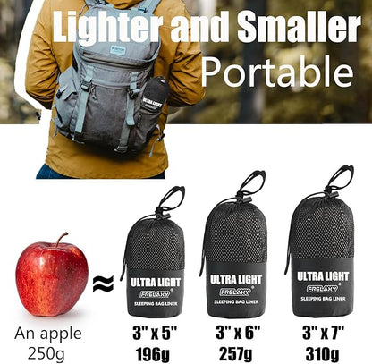 Frelaxy Ultralight Sleeping Bag Liner - Lighter & Compact, 3 Sizes Travel Sheets & Adult Sleep Sack, Comfy Breathable & Cooling & Silky Soft, Quick-Drying, for Backpacking, Hotel, Camping, Hostels