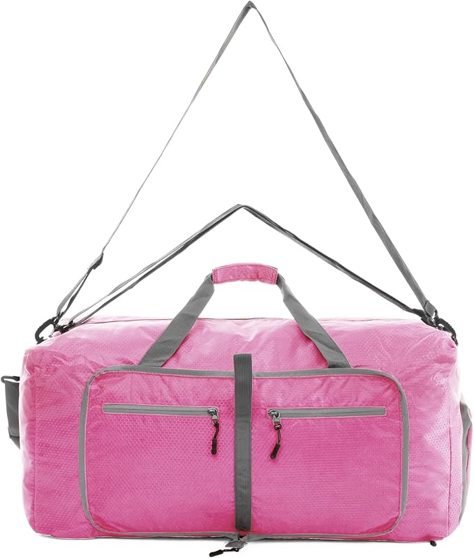 Dimayar Travel Duffle Bag for Men Women - Foldable Duffel Bag with Shoes Compartment - Overnight Bags Waterproof & Tear Resistant(115L,Pink)