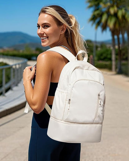 Gym Backpack for Women Men, Lightweight Gym Bag with Shoe Compartment, Waterproof Sports Backpack with Wet Pocket for Yoga Fitness Sports, Beige