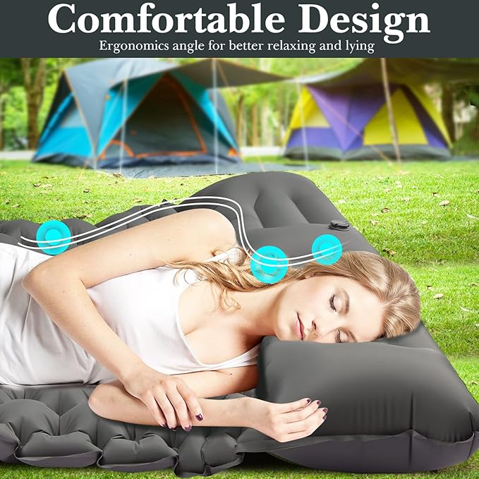 Camping Sleeping Pad，Camping Mattress 2 Person with Pillow Built-in Pump，Portable Sleeping Bed Compact for Camping Hiking Backpacking Outdoor(Grey-Full)