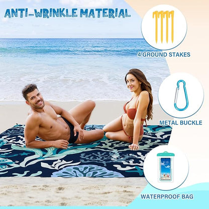 Beach Blanket Waterproof Sandproof 1-7 Adult Oversized 78 '' × 110 '' Lightweight Durable Compact Sand Free Beach Mat for Travel Camping Hiking Picnic Blanket Extra Large