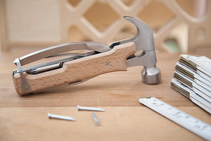 Kikkerland 10 in 1 Pocket Compact EDC Gear Equipment Stainless Steel Multi-Tool, White, Wood Handle, for Outdoors, Camping Tool Accessories Survival