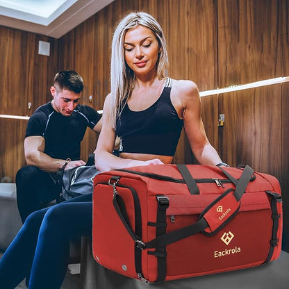 Eackrola Large Sports Gym Bag, Travel Duffel bag with Wet Pocket & Shoes Compartment for men women, 65L, Lightweight