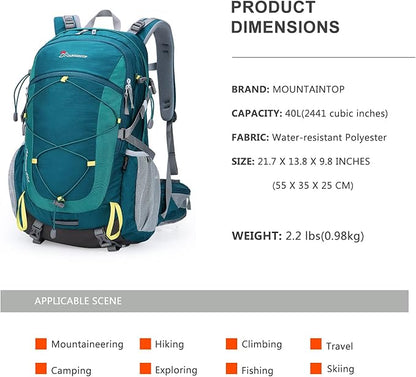 MOUNTAINTOP 40L Hiking Backpack Travel Daypack with Rain Cover for Outdoor Backpacking, Camping