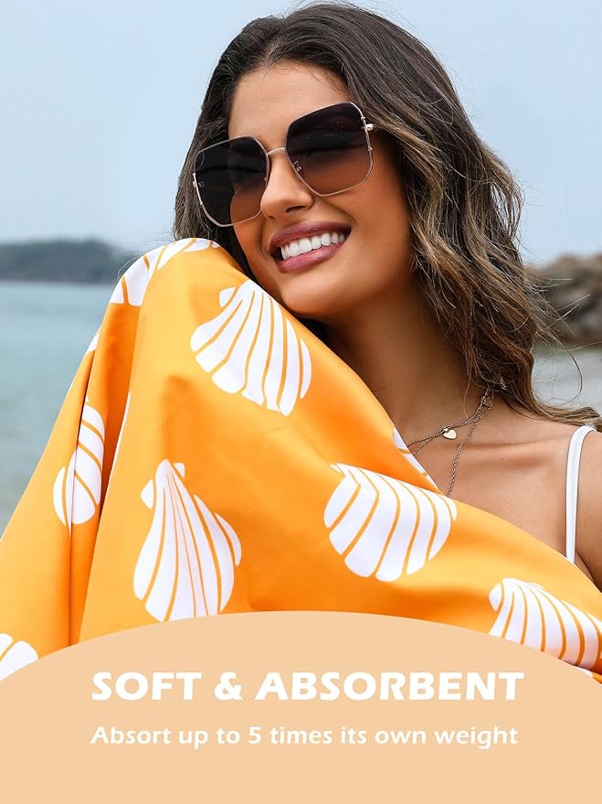Eunzel 2 Pack Microfiber Beach Towel, Quick Dry Travel Towel Large Sand Free Towel for Beach, Camping, Swim Pool, Gym, Sports& Yoga 71"x32", Sea Shell