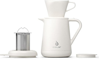 Ideus Insulated Pour Over Coffee Maker Set 20oz, Stainless Steel Coffee Pot Pour Over Set Camp Coffee Carafe BPA-Free with Dripper and Tea Infuser for Home, Office & Camping (White)